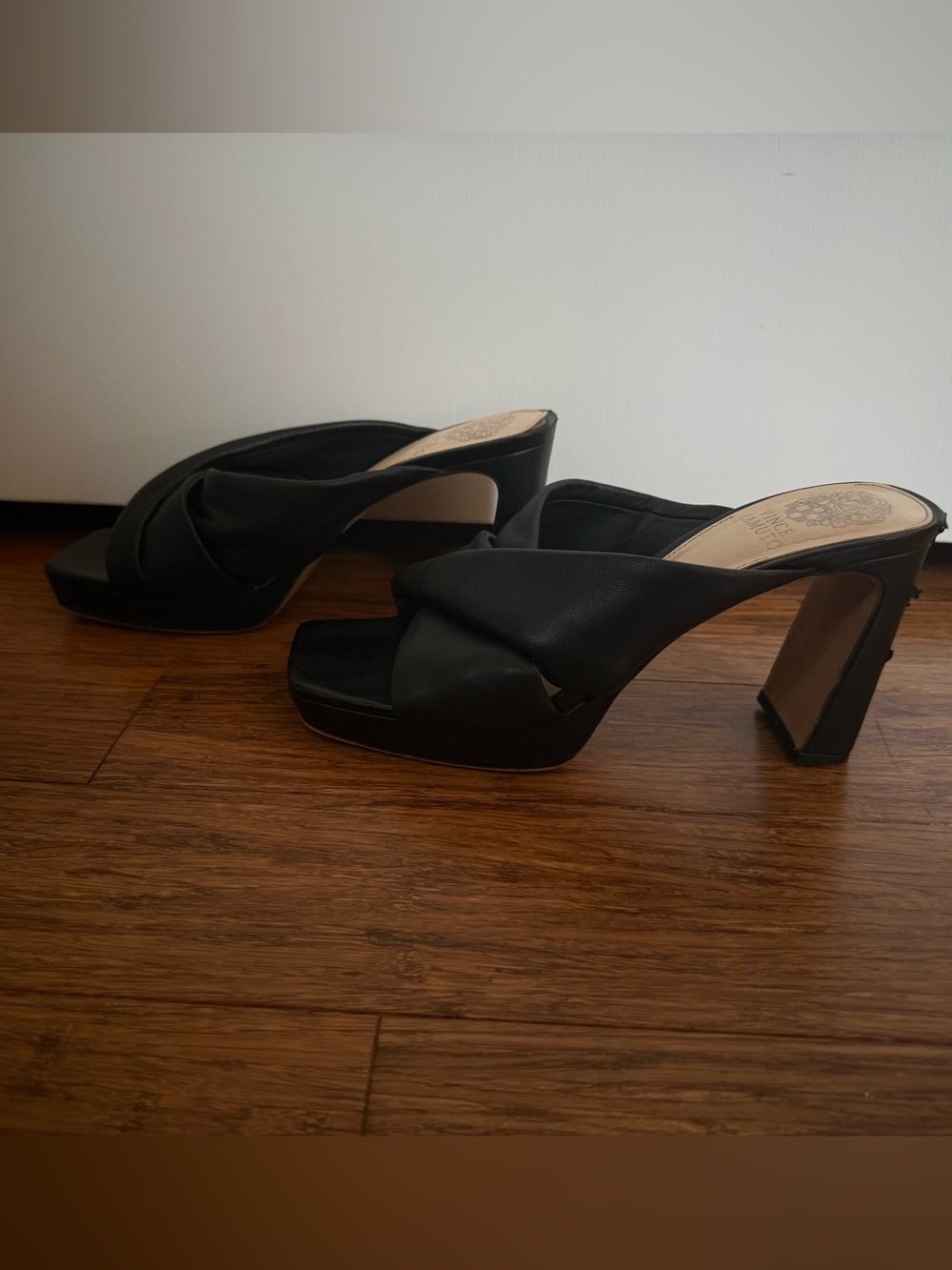 Black Vince Camuto Slip-On Platform Heeled Mules - Women's